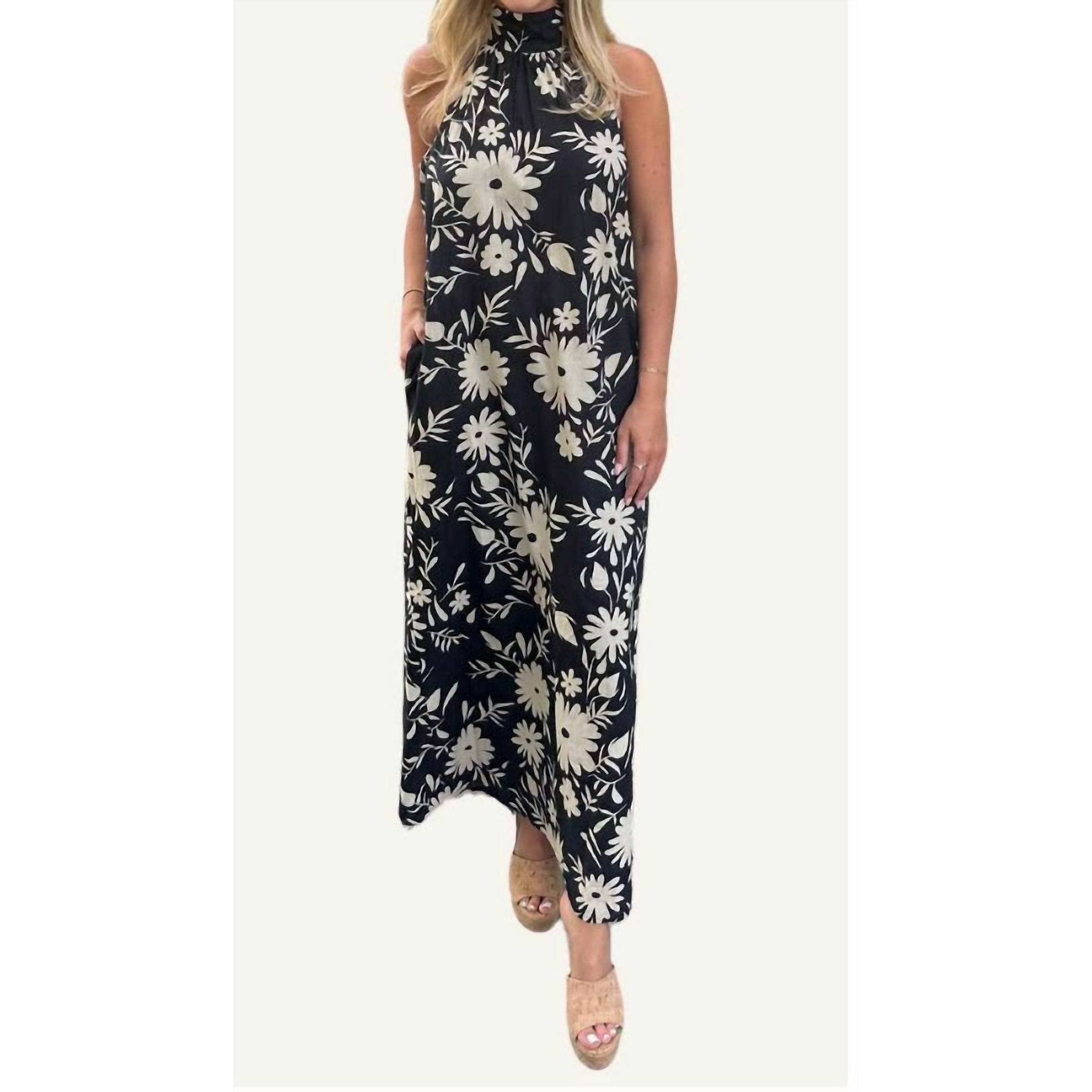 New Fitzroy & Willa Melanie Maxi Dress In Black/Ivory
